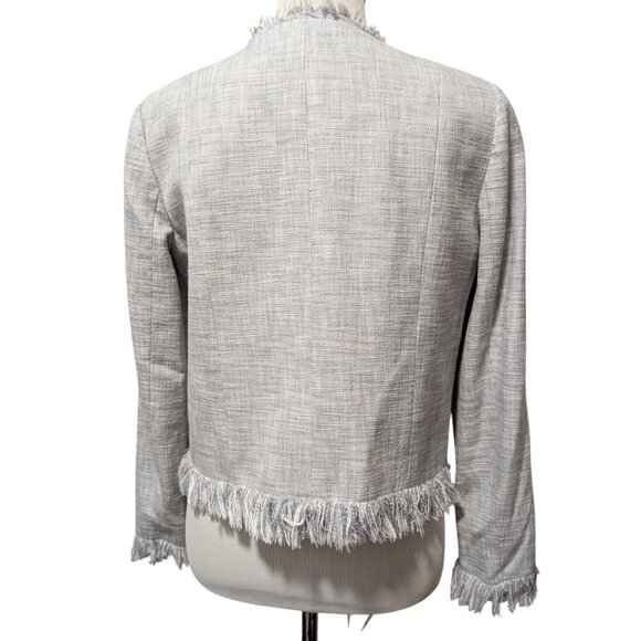 Rebecca Taylor Womens Sz 8 Gray Zip Front Fray Trim Pockets Slub Jacket Blazer - Picture 3 of 9